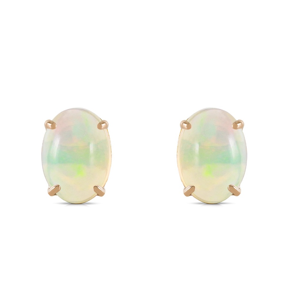 14K. SOLID GOLD STUD EARRING WITH NATURAL OPALS - Picture 2 of 5